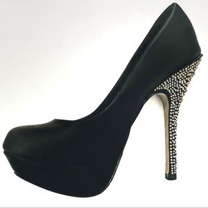 STEVE MADDEN black platform rhinestone heel 7